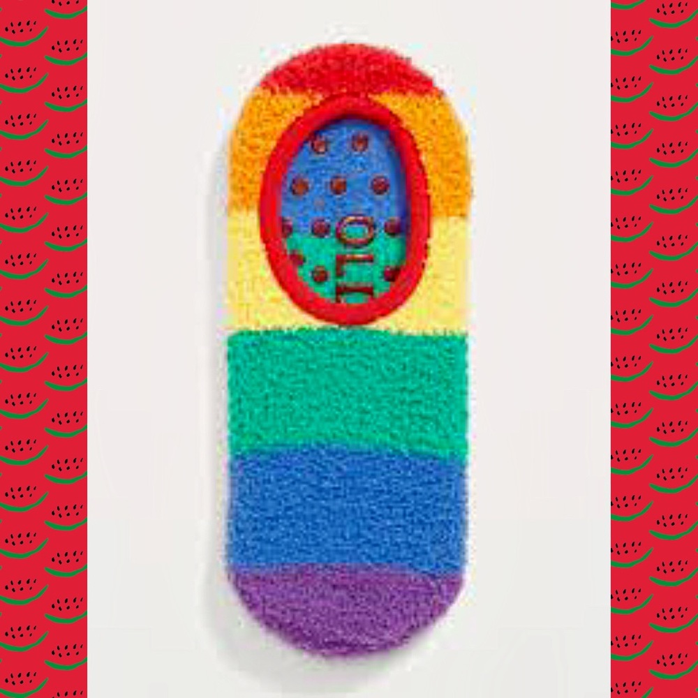 NWT Rainbow Cozy Gripper Sneaker Gripper Stripe